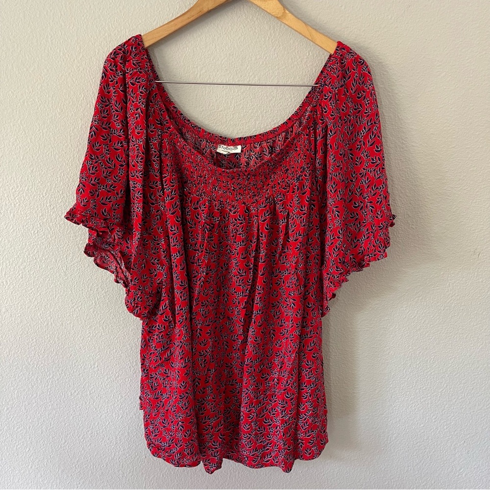 Studio B By Bobeau Red Floral Off-The-Shoulder Blouse Size 3X